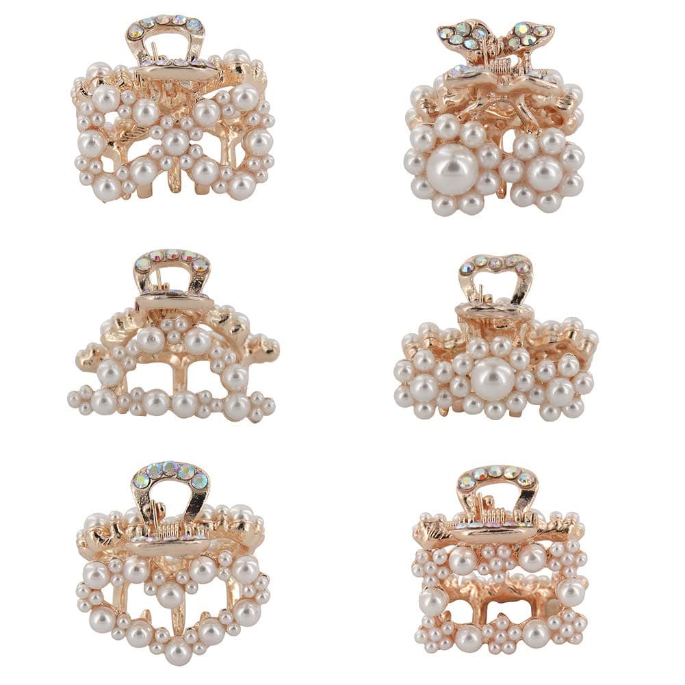 Yeshan Pearls Hair Claw Clips for Women and Girls,6 PCS Fashion Silver Artificial Pearl Barrettes with Flower and Butterfly Styles for Party Birthday Vatentines Day Gifts.