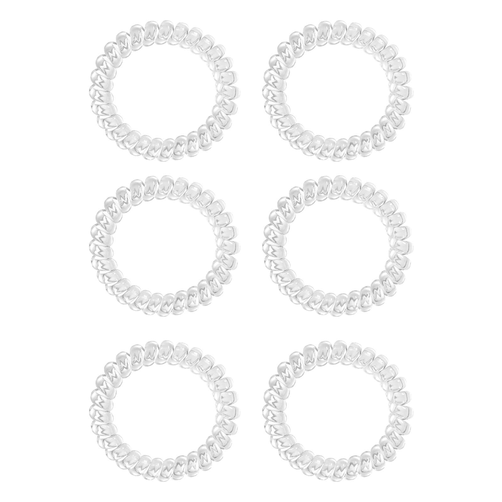 Spiral Hair Ties Clear Plastic Coil Hair Bands No Crease for Women Girl Stretchy Phone Cord Hair Elastics Scrunchies Hair Rope Painless Ponytail Holder Ring Wrist Bracelet Set 6pcs,Crystal Transparent