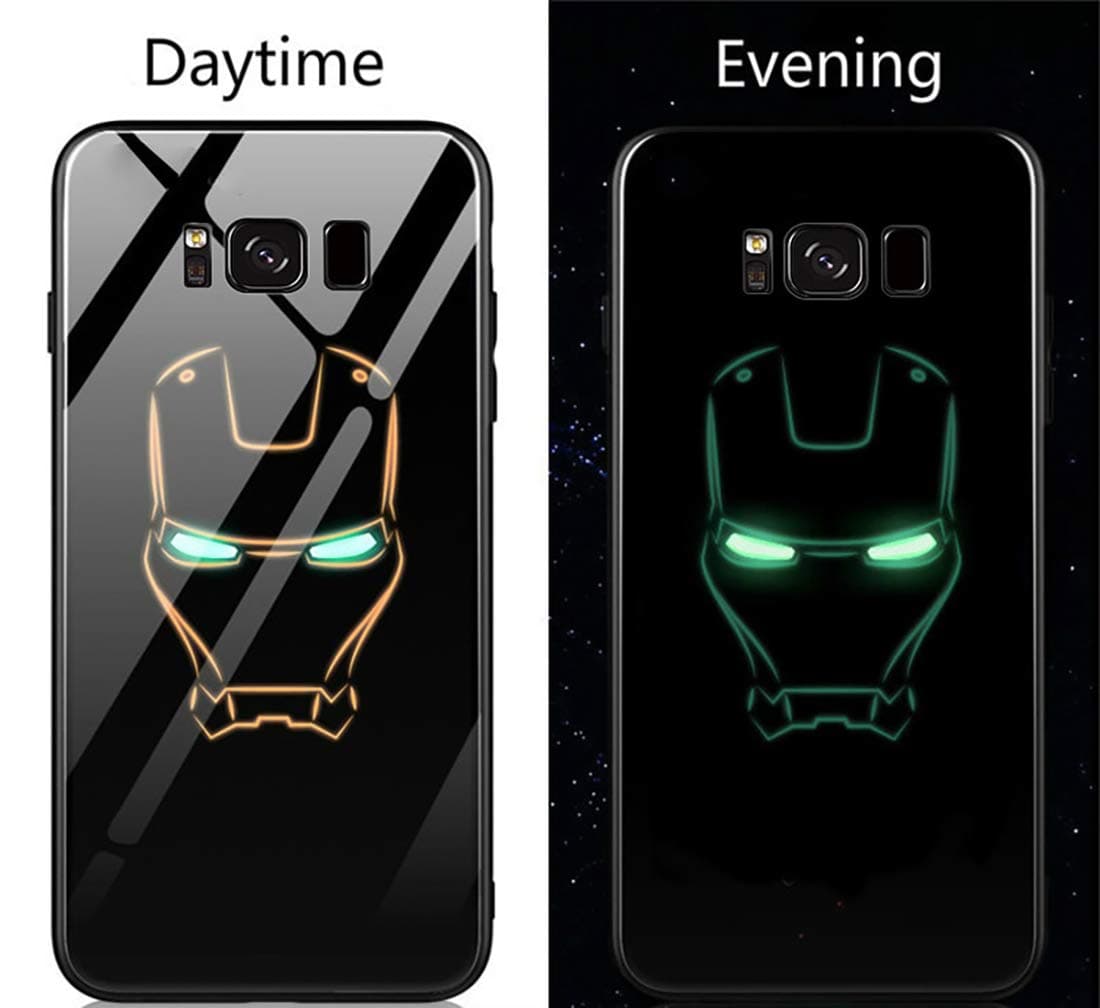 Iron Hero Man Luminous Fashion Luxury Tempered Glass Hybrid Case for Samsung Galaxy S8 S8 Plus S9 S9 Plus Note 8 Note 9 (Style 3, Galaxy Note 8)