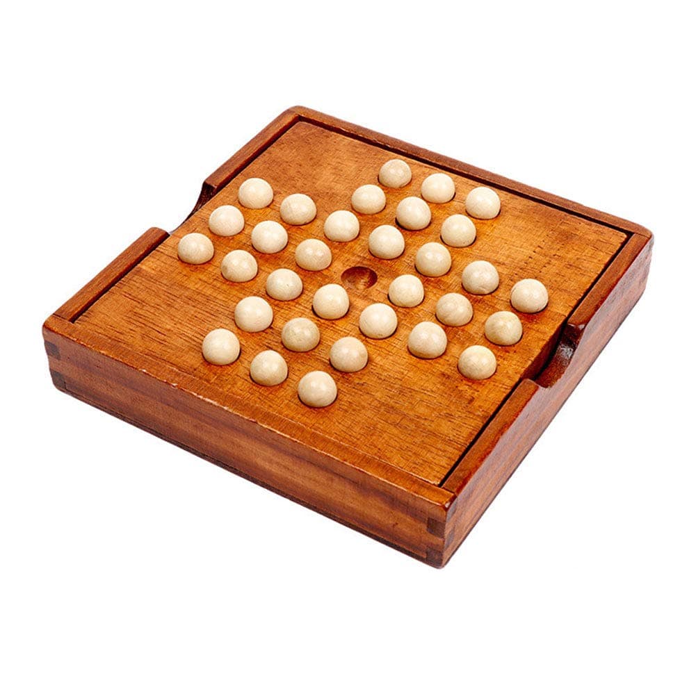Marble Solitaire Chess Game with Natural Solid Wood Wooden Bead Challenge Fun Brain Teaser Suits Leisure Party Game