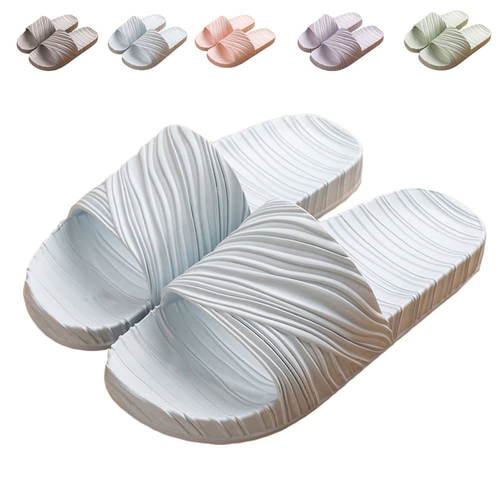 Finleoo Lightweight Women/Men's Slip On Slippers Non-Slip Shower Sandals House Pool Shoes Bathroom Slide Water Shoes,SL03,Blue,40.41
