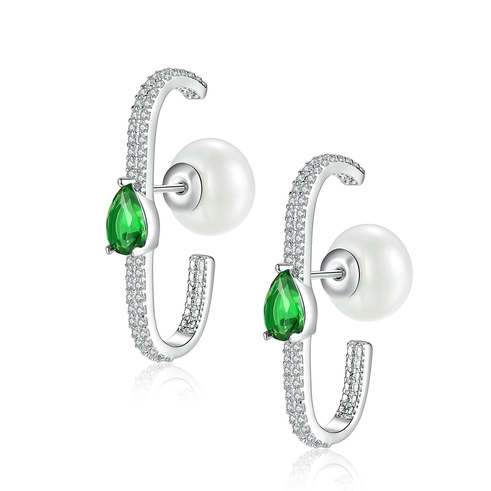 Earrings for Women, Ear Ringing Jewelry for Women White Gold Post with Friction Back Green Green and White Cubic Zirconia with Pearls 5X30Mm