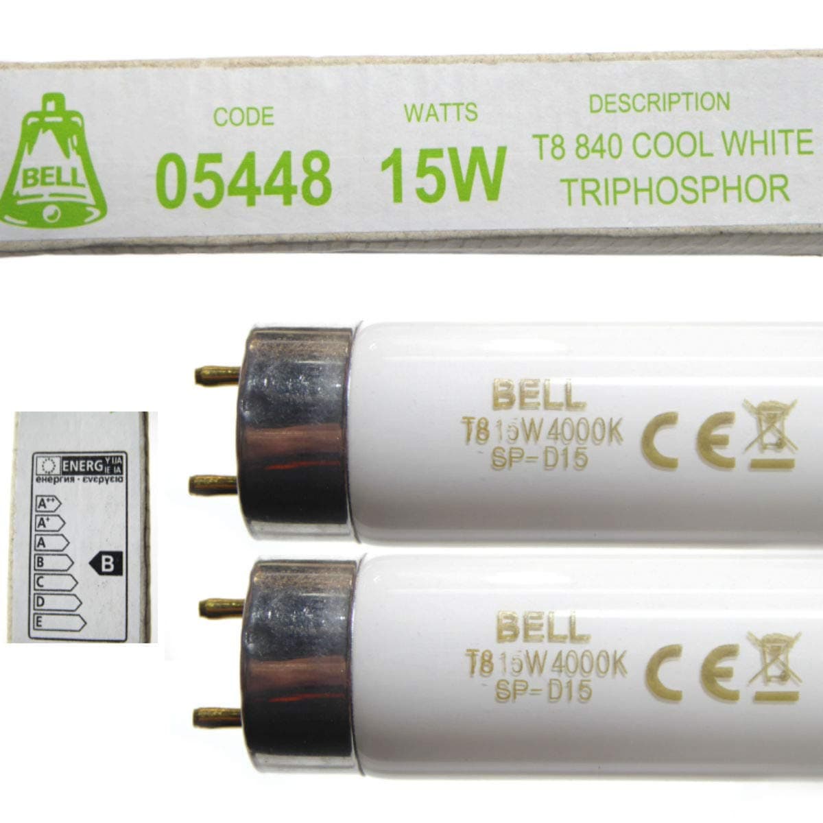 Bell Lighting 2 Pack of 15W T8 450mm 18" Fluorescent Tubes Cool White 4000k 05448