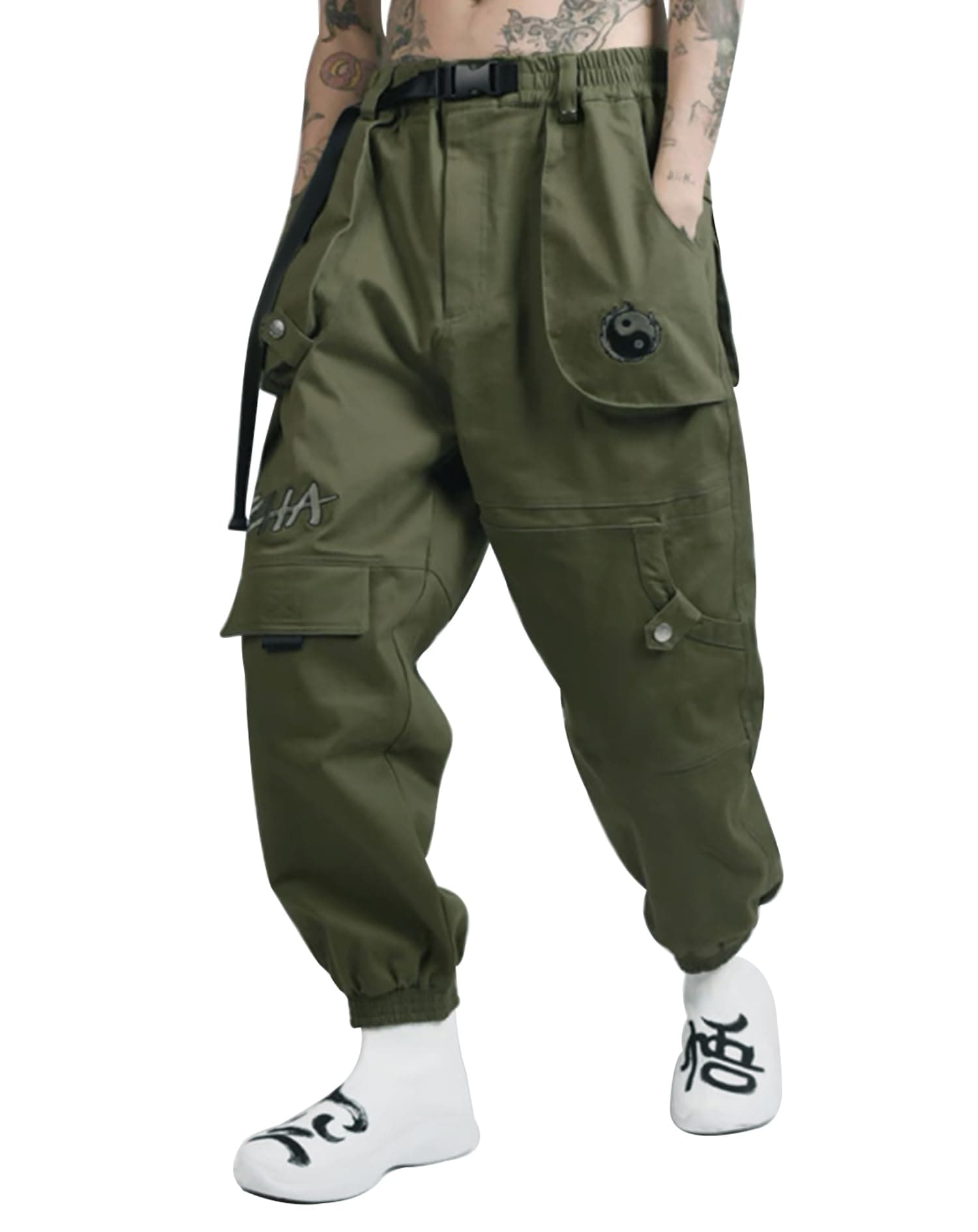 Niepce Inc Japanese Streetwear Cargo Pants for Men with Straps