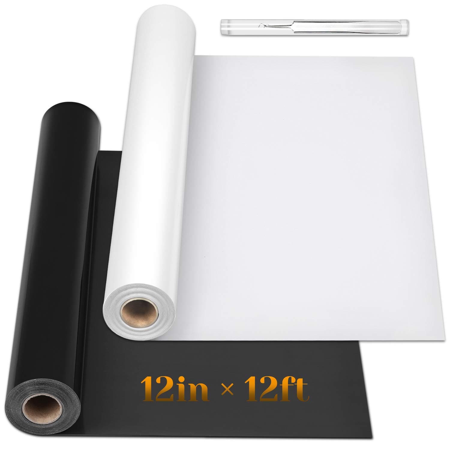12" x 24ft Heat Transfer Vinyl Rolls, Flasoo 2 Rolls Black and White HTV Iron on Vinyl for Shirts, Compatible with All Cutting Machine, Easy to Cut & Weed (12 Inches by 12 Feet Per Roll)