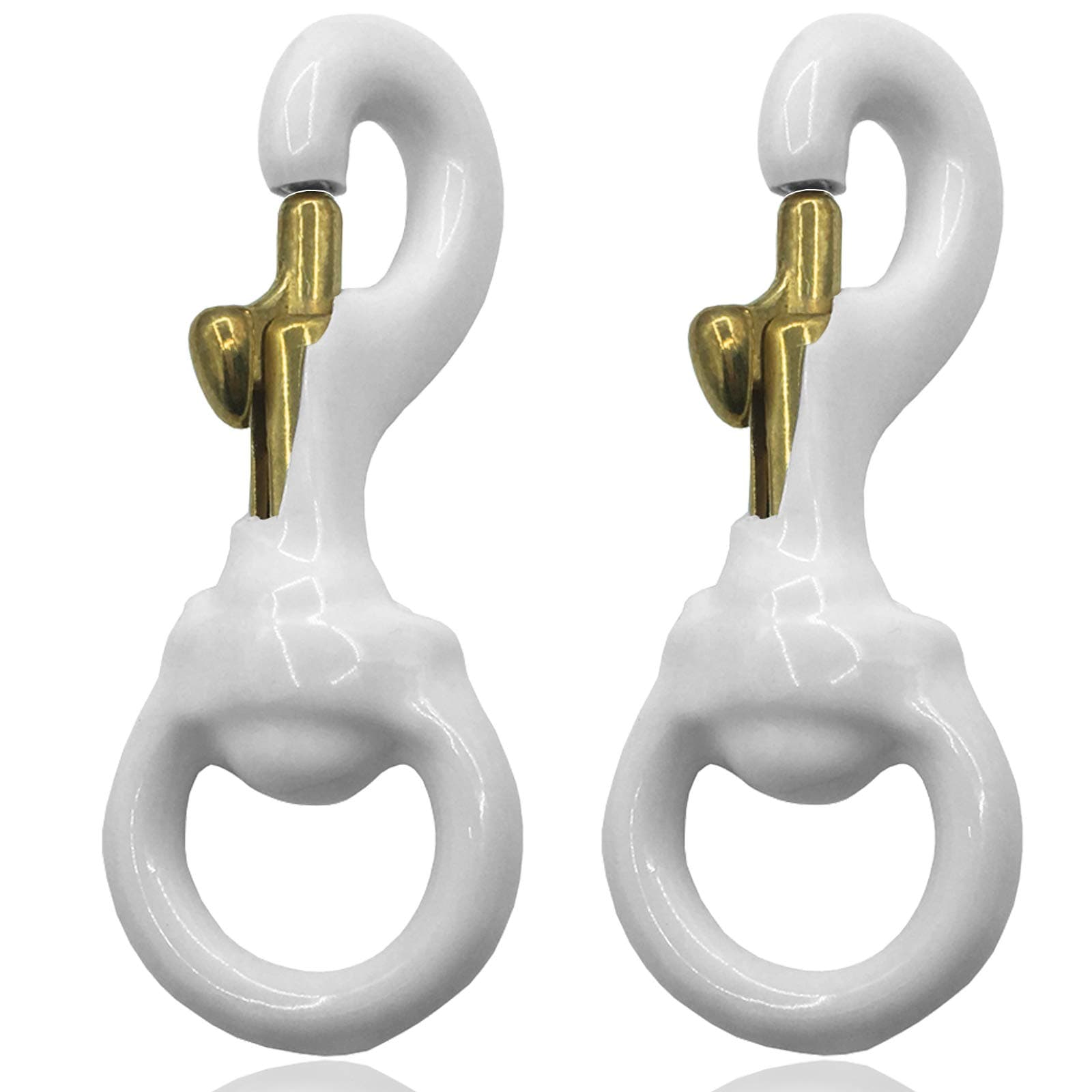 1 Pair 3 Inch White Rubber Coated Brass Swivel Snap Clips - Heavy Duty Flag Pole Halyard Rope Attachment Hooks Accessory, Coated for Reduce Noise