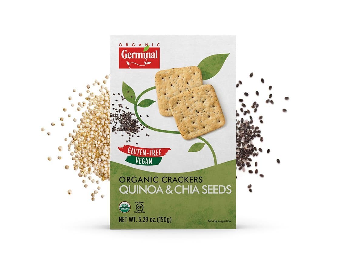 GERMINAL ORGANIC QUINOA & CHIA SEED CRACKERS, VEGAN, GLUTEN-FREE, ORGANIC, 5.29 OZ (PACK OF 6)