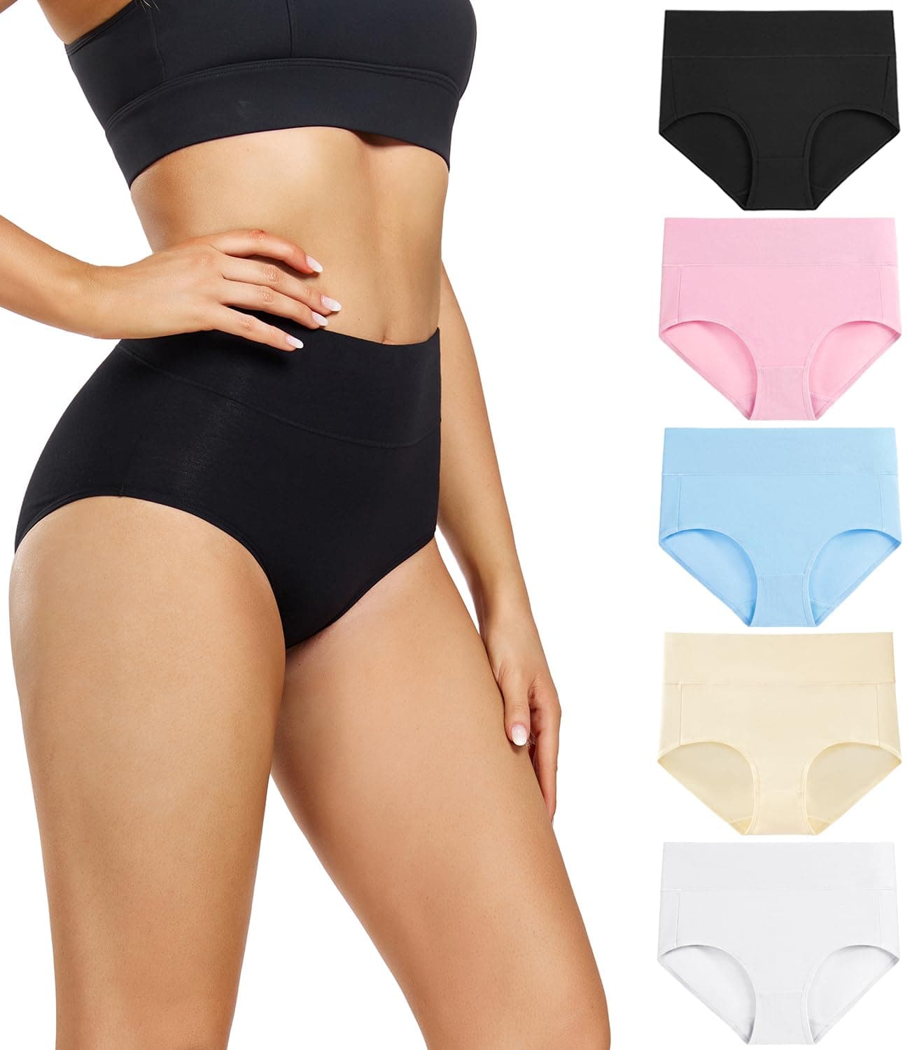 wirarpaWomen's Underwear High Waisted Ladies Cotton Panties Soft Full Coverage Briefs 5 Pack (Regular & Plus Size)