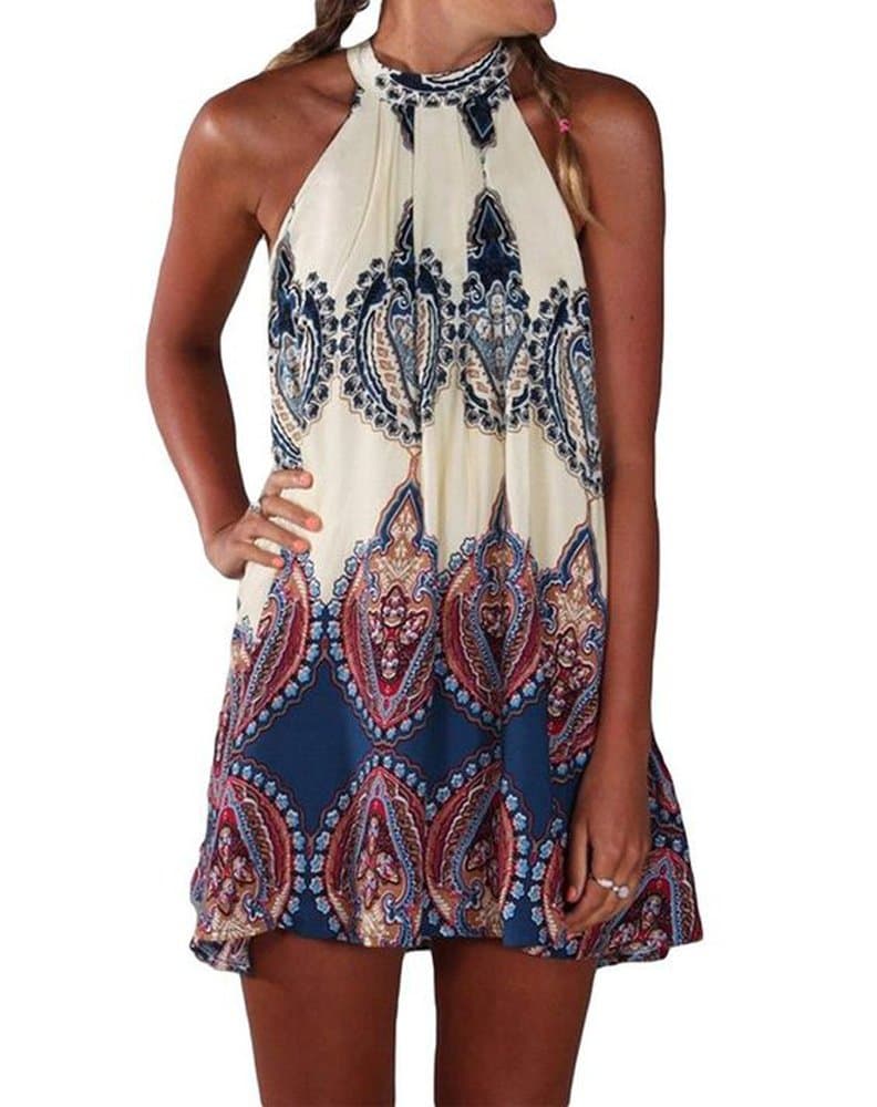 Women Paisley Halter Neck Casual Sleeveless Dress Beach Swimwear Coverup