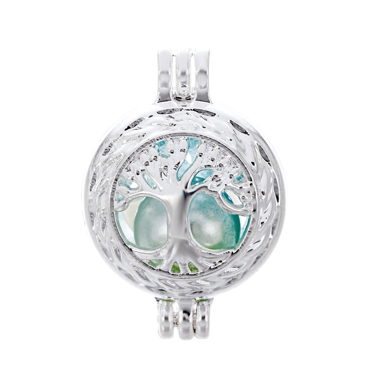 10pcs Silver Pearl Cage Beads Cage Locket Pendant Aroma Essential Oil Diffuser Locket DIY Necklace Earrings Bracelet Jewelry Making Supplies (Tree of Life)