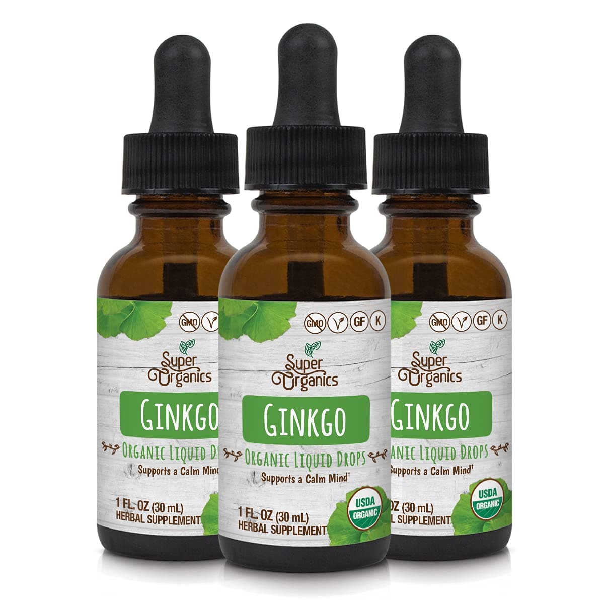 Super Organics Organic Ginkgo Liquid Drops (1 fl oz) 30ml (3 Pack)