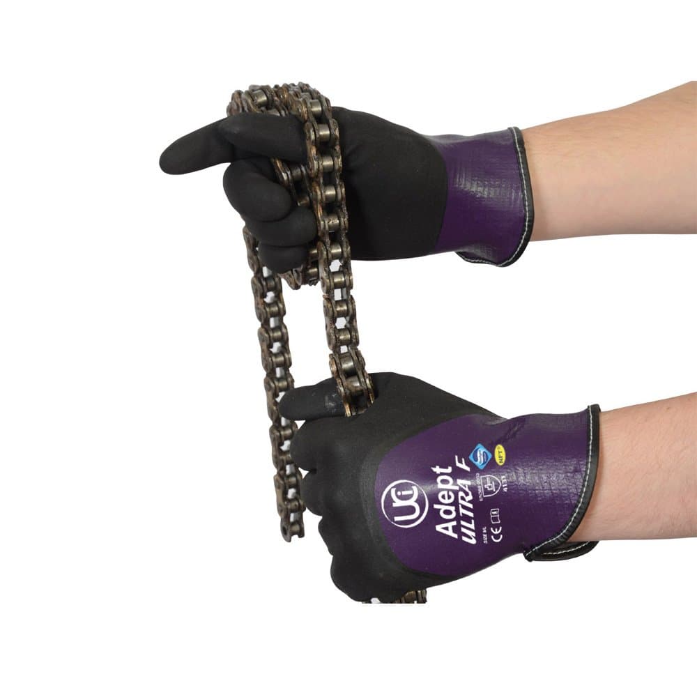 Ultimate Industrial ADEPT-ULTRA-F/9 ADEPT-ULTRA-F Waterproof Oil Work Gloves, 1 Pair, Size 9/Large, Black/Purple