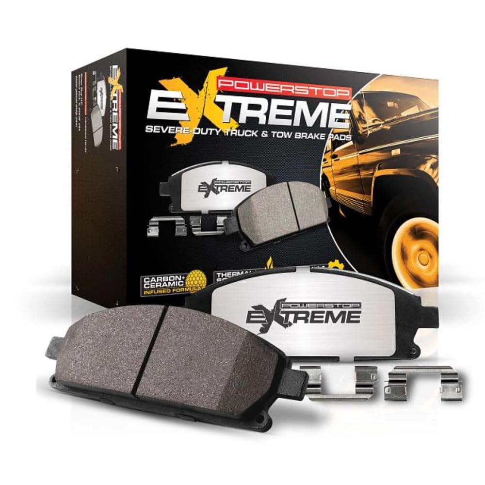 PowerStop Rear Brake Pads For Cadillac Escalade 2015-20 |Chevrolet Silverado 1500 2014-18| Suburban 2015-20 - Z36 Truck & Tow Carbon-Fiber Ceramic Brake Pads With Installation Hardware, Z36-1707