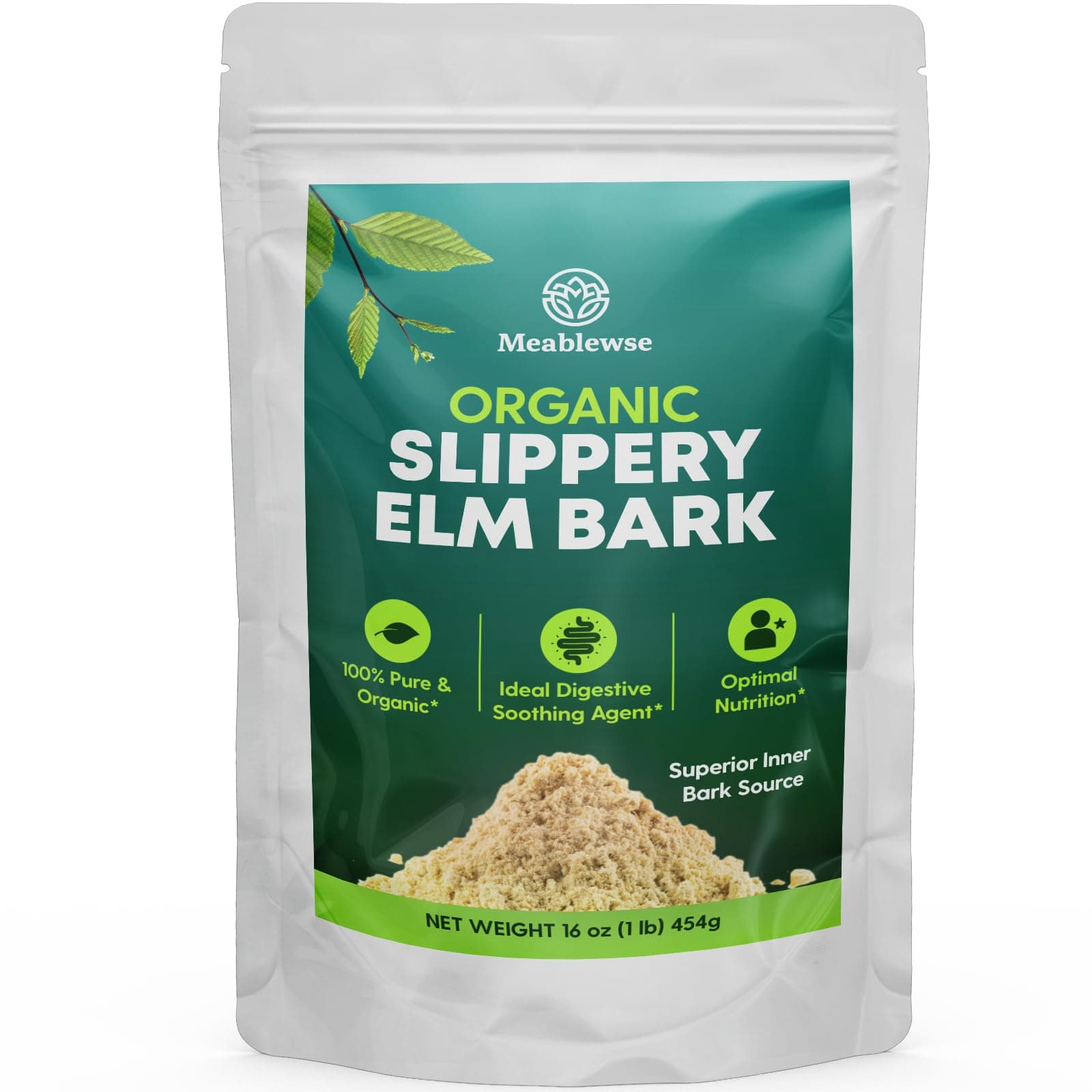Slippery Elm, with Superior Inner Bark Source, Slippery Elm Bark Natural Herb for Soothing Throat* & Digestive, Diarrhea, Gut Health, 100% Pure & Vegan, Non-GMO, Made in The USA, 1 lb (349 Serving)