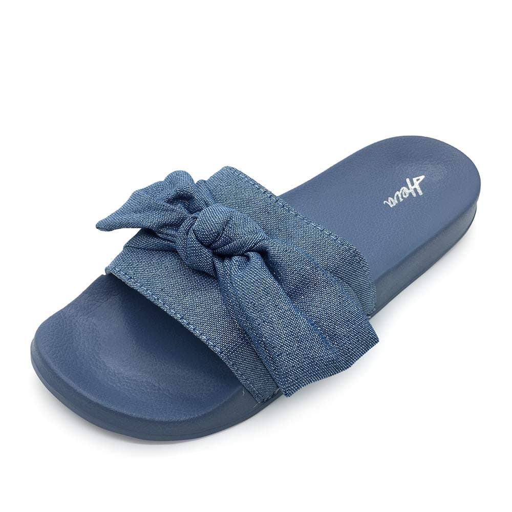 FUNKYMONKEY Women's Slides Sandals Bowknot Beach Casual Comfort Slippers Blue Size: 10