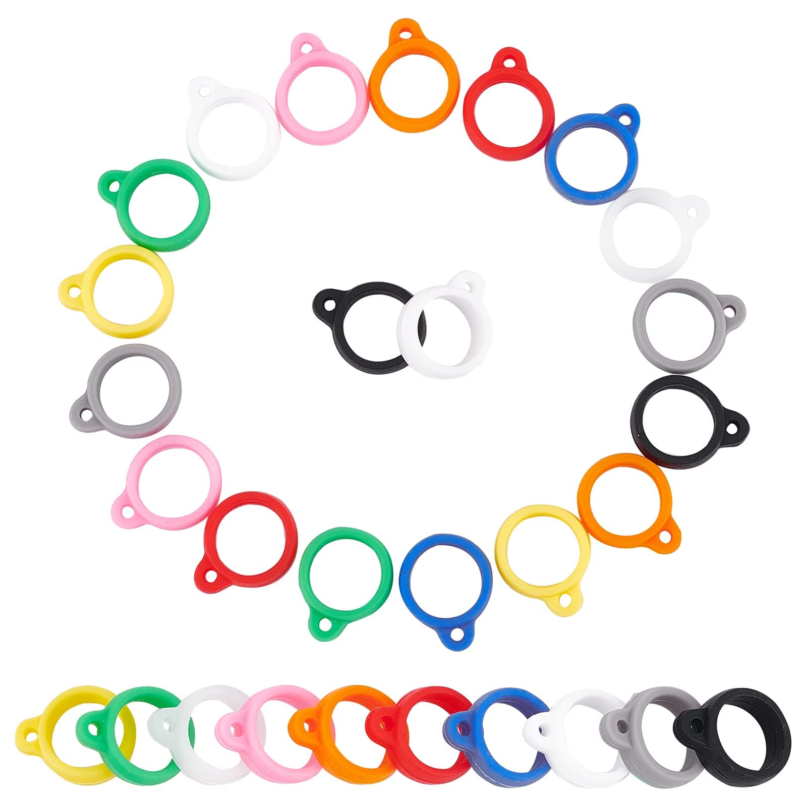 GORGECRAFT 20PCS 10 Colors Anti-Lost Silicone Rubber Rings Adjustable Holder Necklace Lanyard Pendant for Pens, Device Diameter 13mm/0.5inch