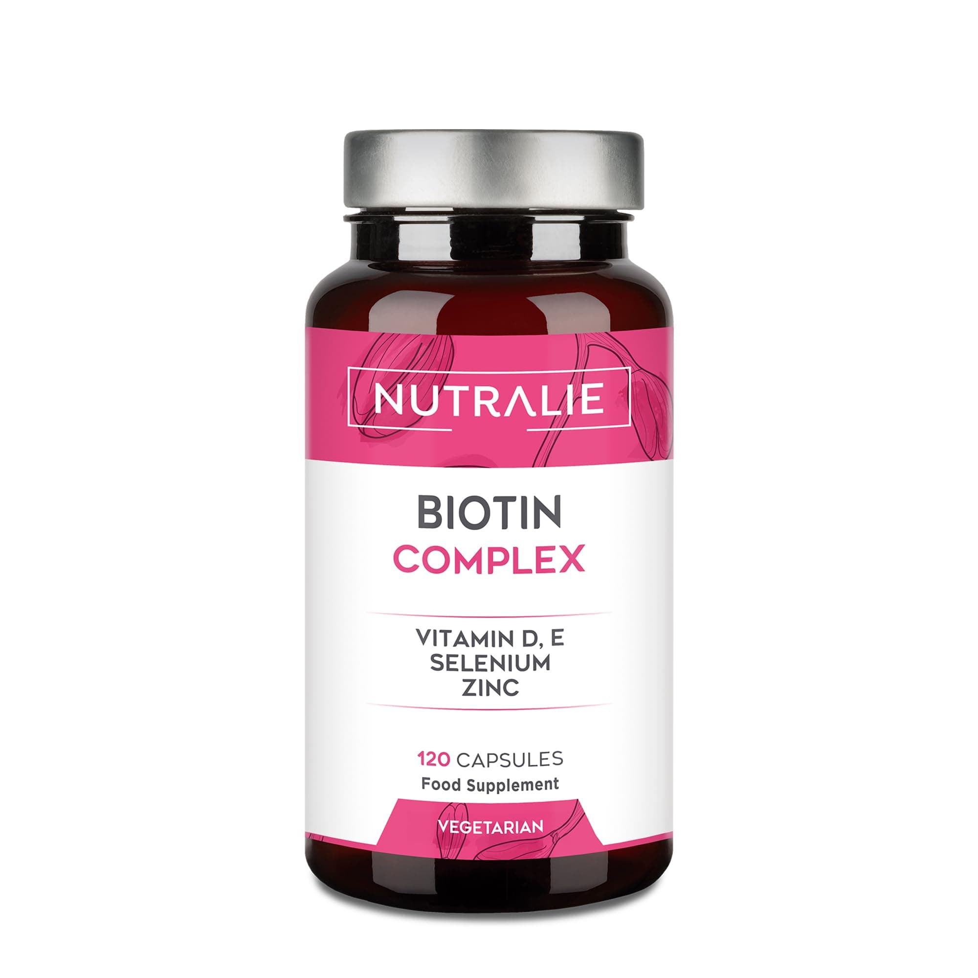 Biotin for Hair 10000 mcg - Vitamins E D Zinc Selenium - for Men and Women - 120 Capsules Vegetarian Nutralie