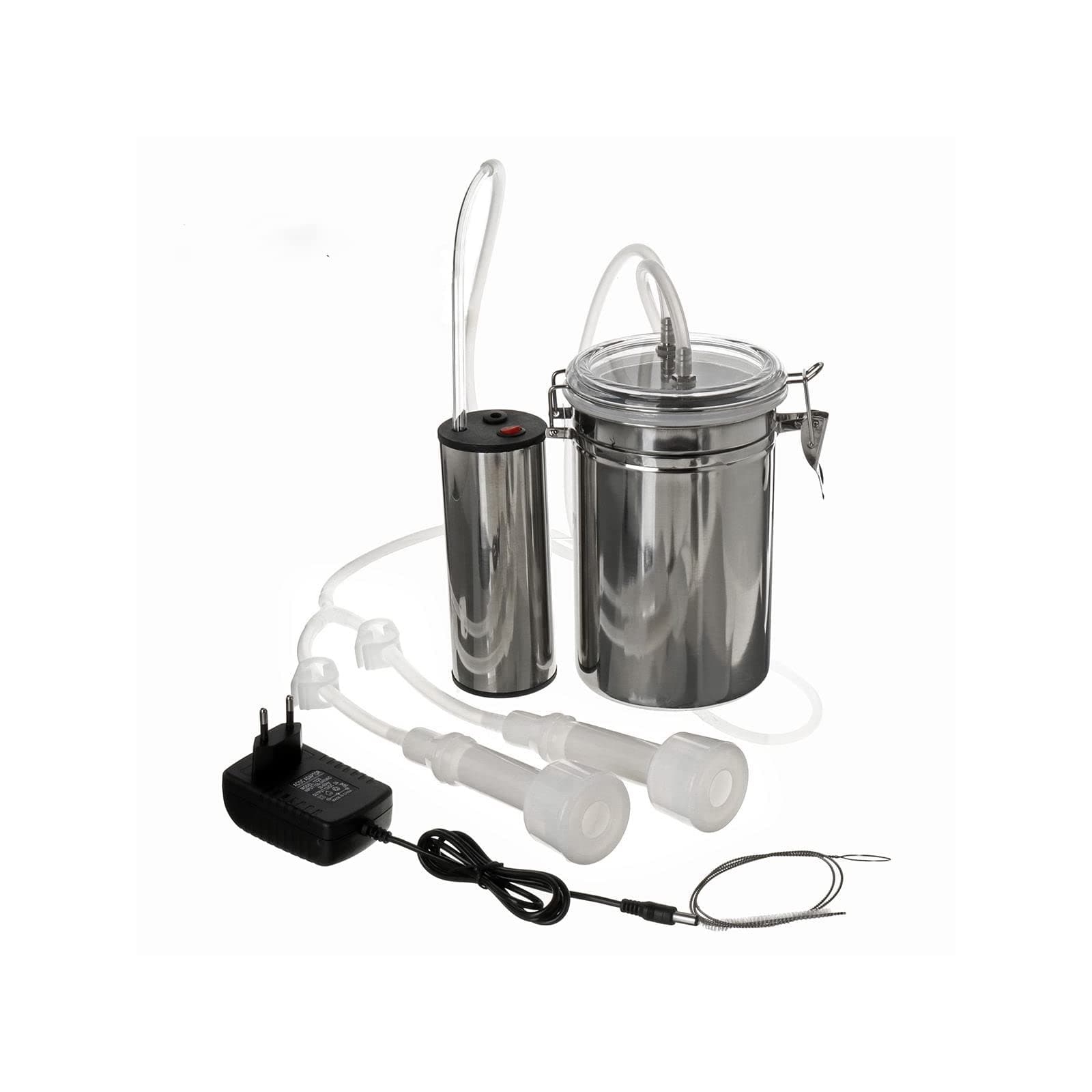 Goat Milking Machine Kit for Sheep Portable Electric Milker Milking Machine with 2 Teat Cups, Vacuum Pump Food Silicone Grade Hose 2L