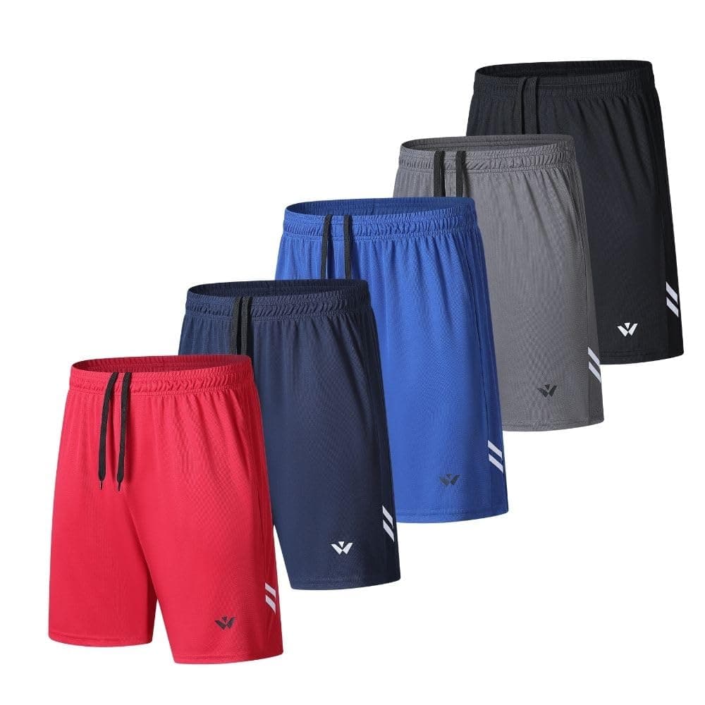 5 Pack Mens Sports Shorts Men's Athletic Shorts with Pockets and Elastic Waistband, Quick Dry Workout Shorts for Men Running Trousers Black,Grey,Blue,Navy,Red XL