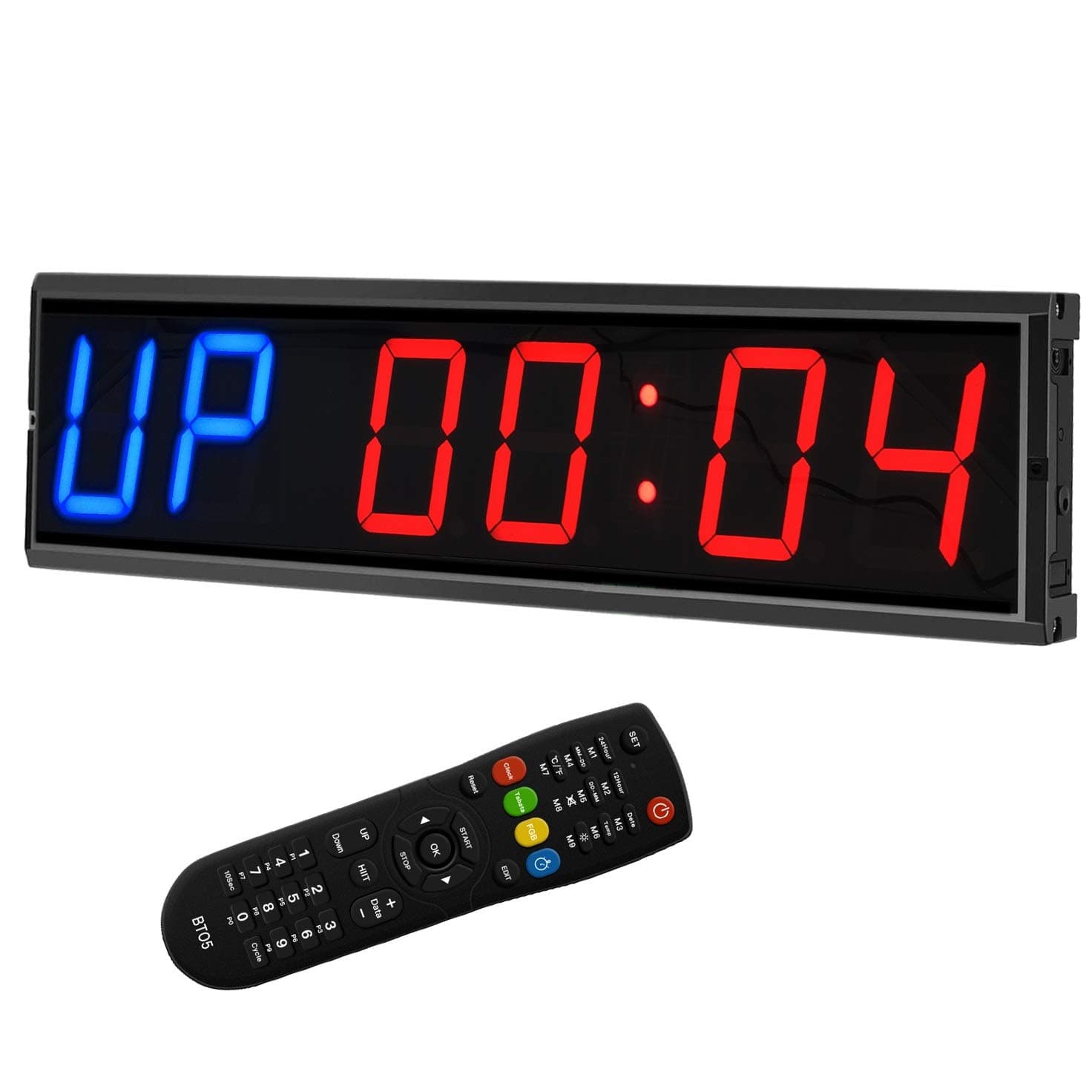BTBSIGN LED Interval Timer Count Down/Up Clock Stopwatch (Two Blue+Four Red)