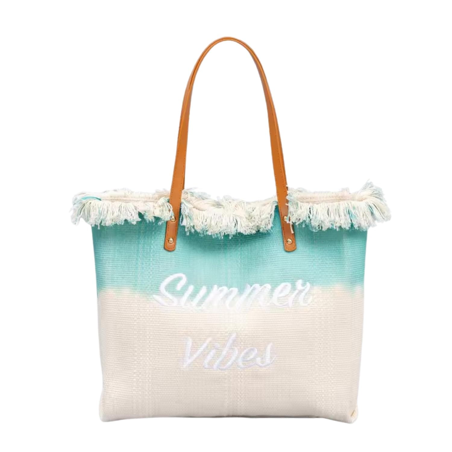 Beach Travel Tote Bag Summer Vibes Cotton Bag for Women, Tassel Gift with Embroidery, Large Capacity