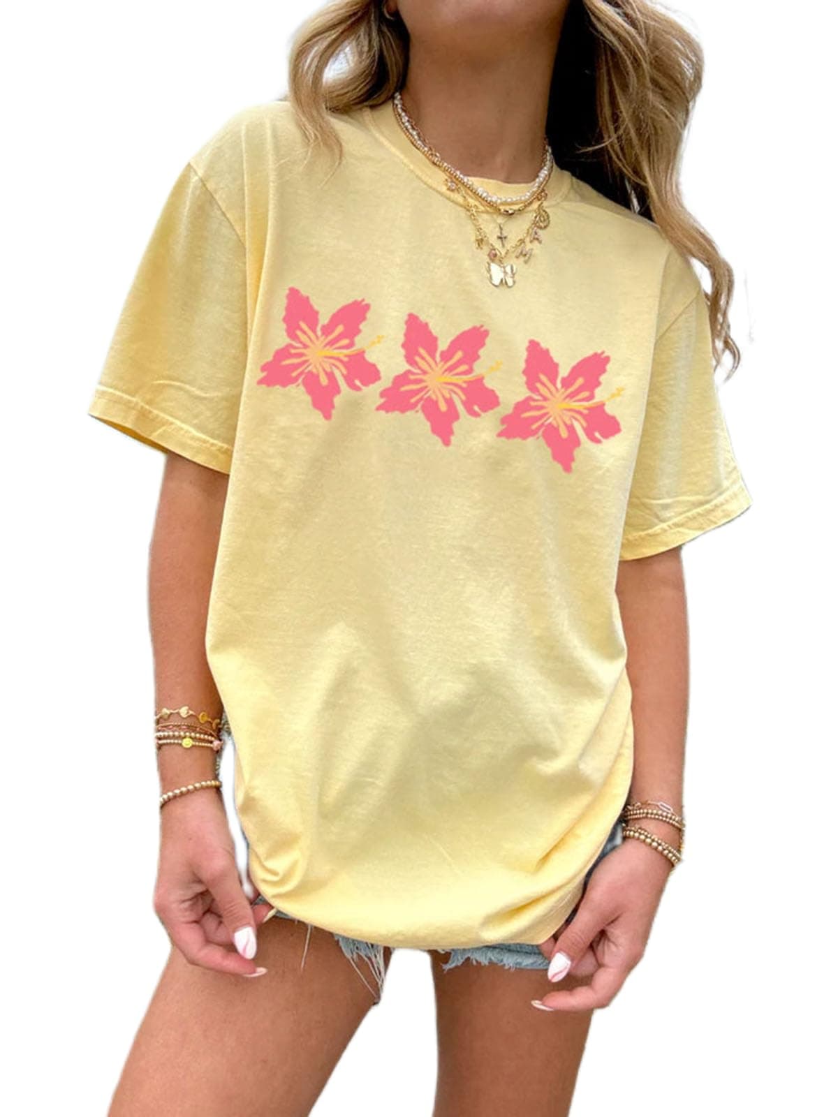 Oversized Graphic Shirt for Teens Girl Y2K Ocean Floral Short Sleeve Baggy Tee Shirts Vintage Aesthetic Coastal Tops