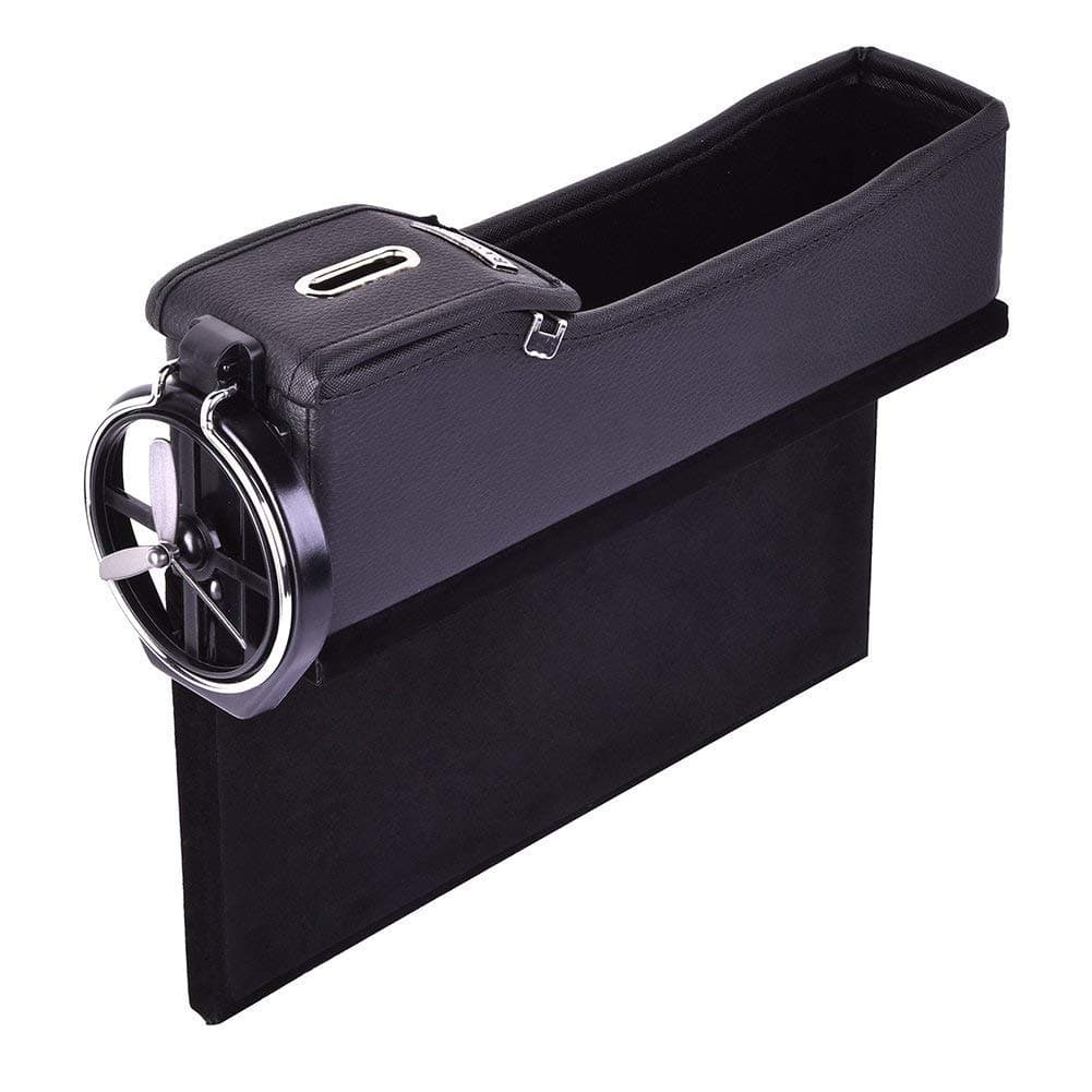 Car Seat Gap Filler - Passenger Side Premium Full Leather Organizer with Cup Holder, Coin holder, Car Pocket Organizer for Cellphone Wallet l Passenger Side l