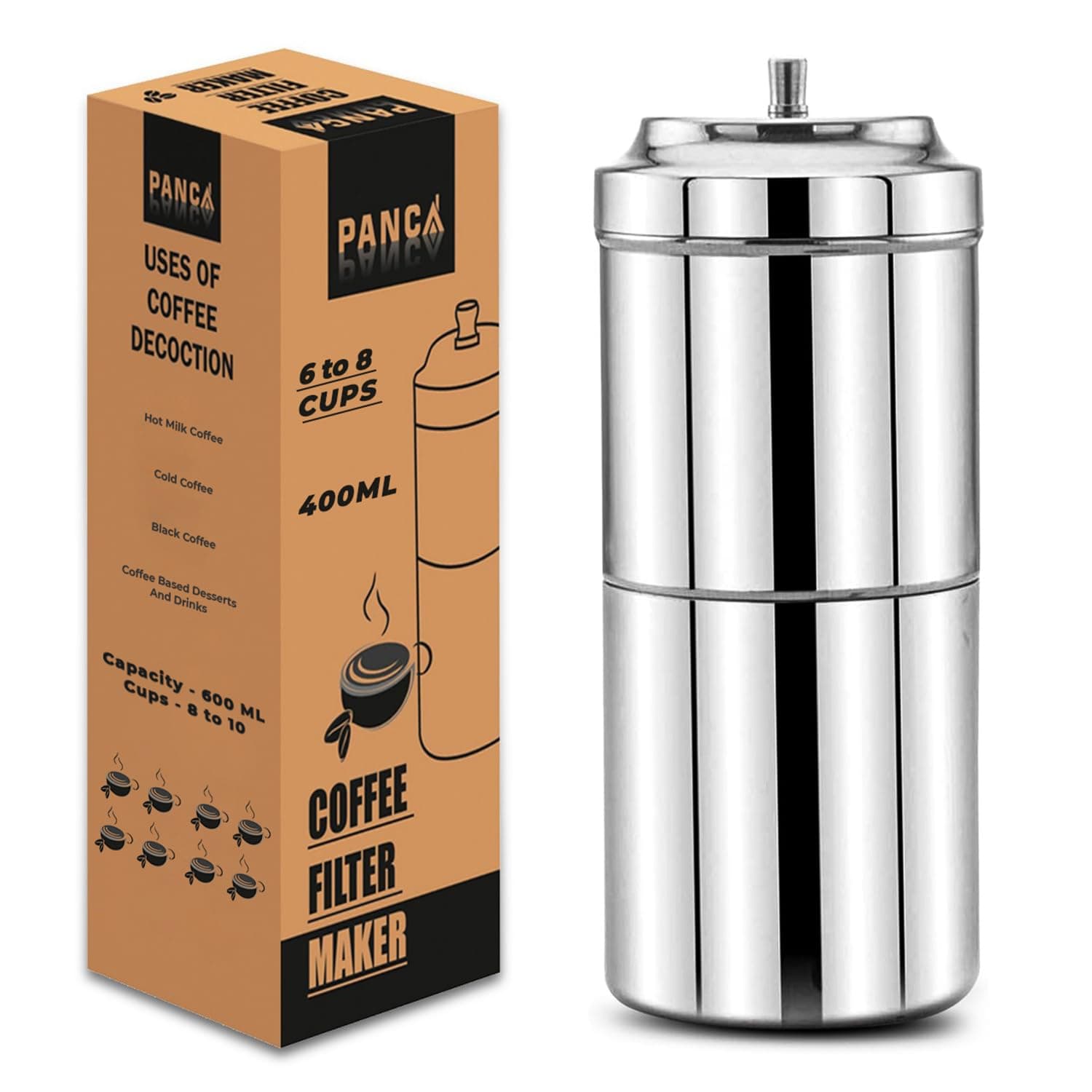 PANCA Stainless Steel South Indian Filter Coffee Maker | Traditional Drip Coffee Decoction Maker for Hot & Cold Coffee (400ML)
