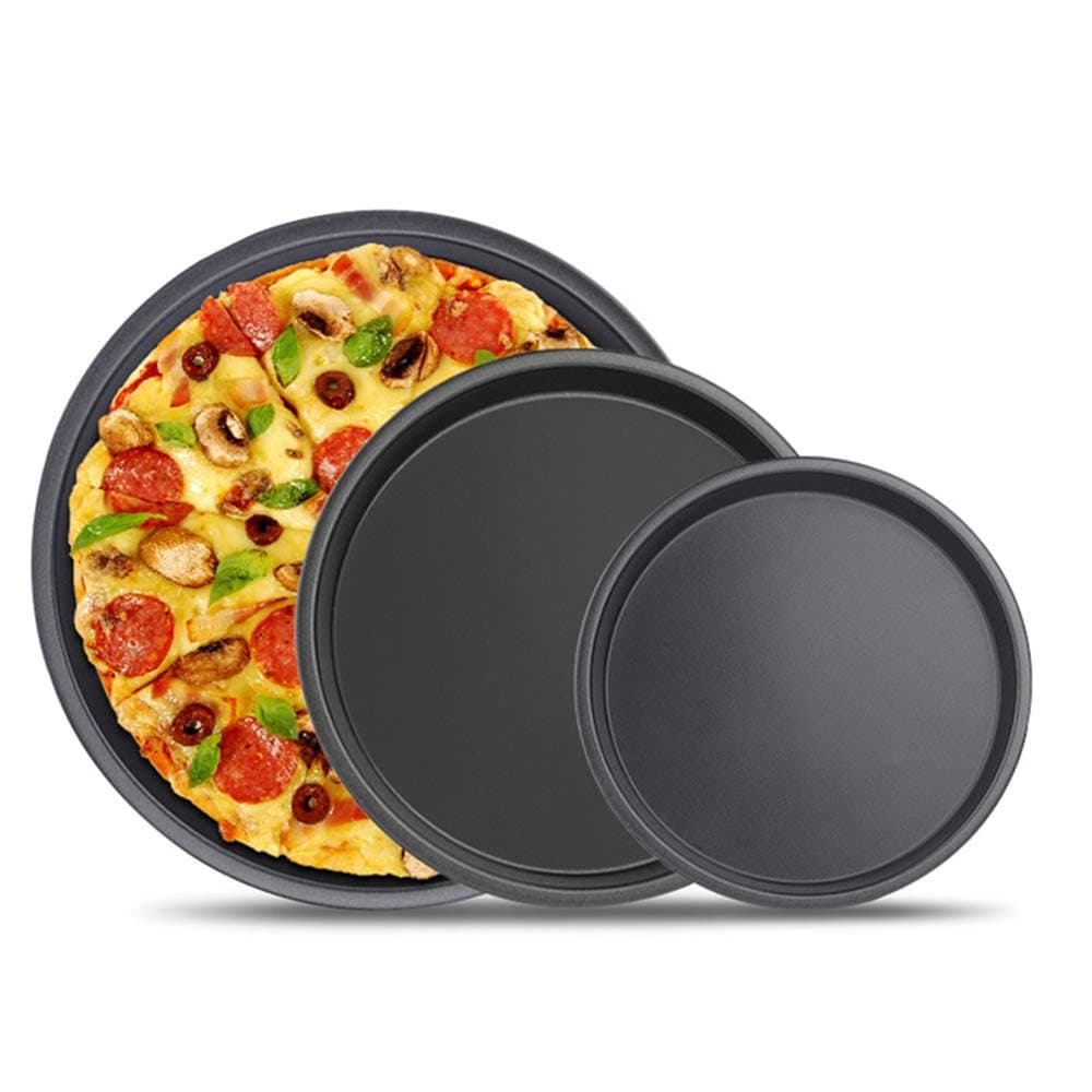 3Pcs Pizza Bakeware Set, Carbon Steel Non-Stick Coating for Oven Baking, Round Deep Dish Pizza Pan Pie Pans, Dishwasher Safe, for Kitchen, Party, Commercial