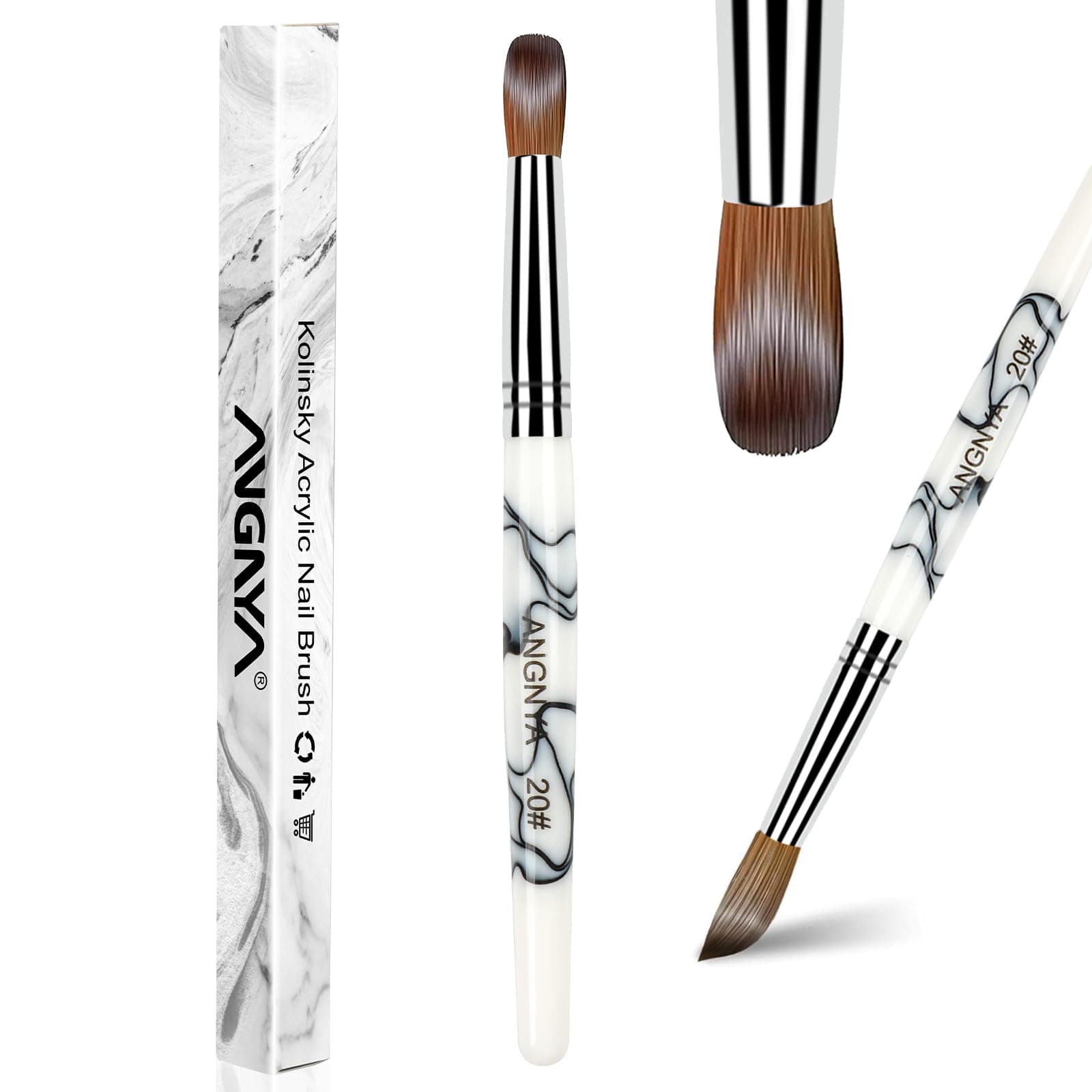 Big Size Acrylic Nail Art Brush Classical Design White Acrylic Marble Handle Kolinsky Sable Nail Pen Tool 20#