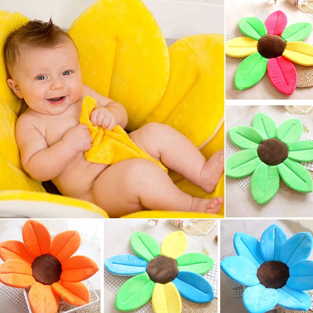 Delleu Newborn Baby Bath Pad Bathtub Foldable Flower Bath Tub for Baby Blooming Sink Bath for Baby Play Bath Sunflower Cushion Mat