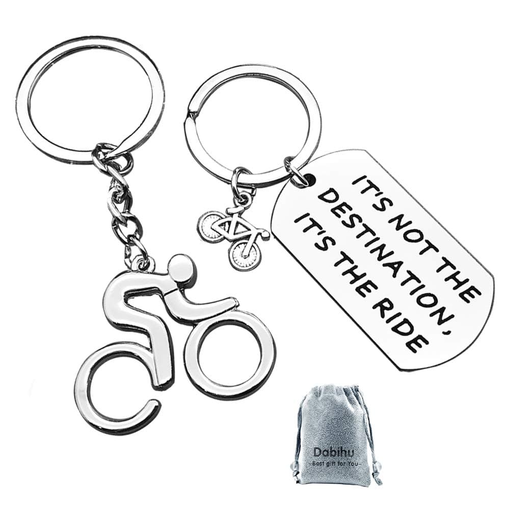 Dabihu Cycling Gift Bicycle Inspirational Keychain Bike Motorcycle Gift It's Not The Destination Bicycle Encourage Key chain ring Jewelry Cyclist Gifts Bike Riding Gifts for New Driver Biker（2 pack）