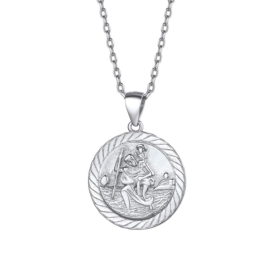 St Christopher Necklace for Women, 925 Sterling Silver Coin Pendant with Adjustable Chain 46cm Plus 5cm