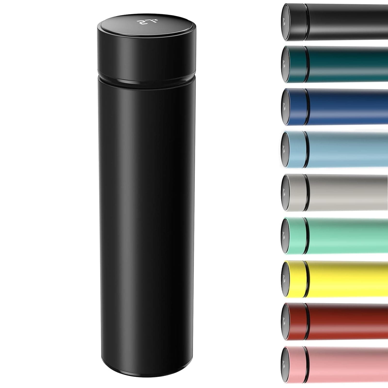 500ml Coffee Cups Travel Mugs, Water Bottle Vacuum Insulating Cup 304 Stainless Steel, Touch Screen Temperature Gauge, Smart Mug for Heat and Cold (A-Black)