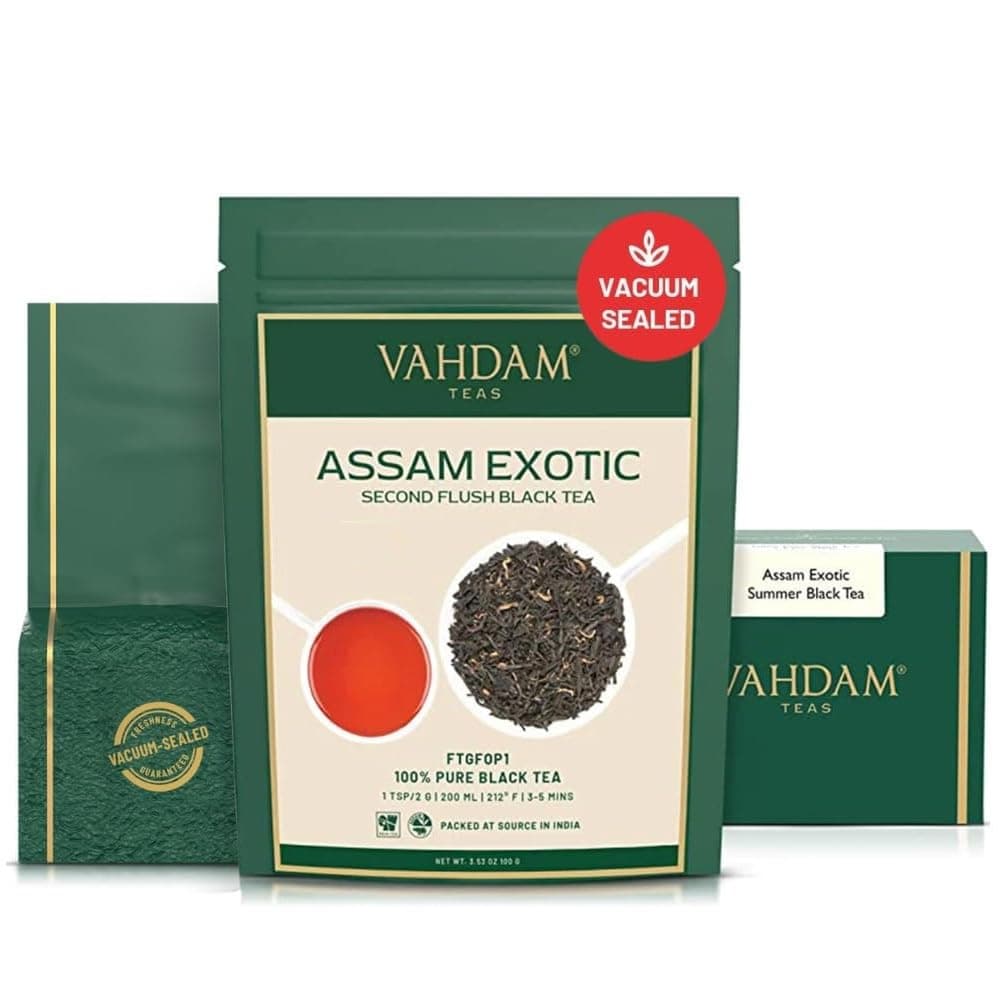 Fresh Harvest Assam Tea Leaves with Golden Tips, 3.53oz (50 Cups) Strong, Malty & Rich - Exotic Assam Tea Loose Leaf | Pure Assam Black Tea | English Breakfast Tea
