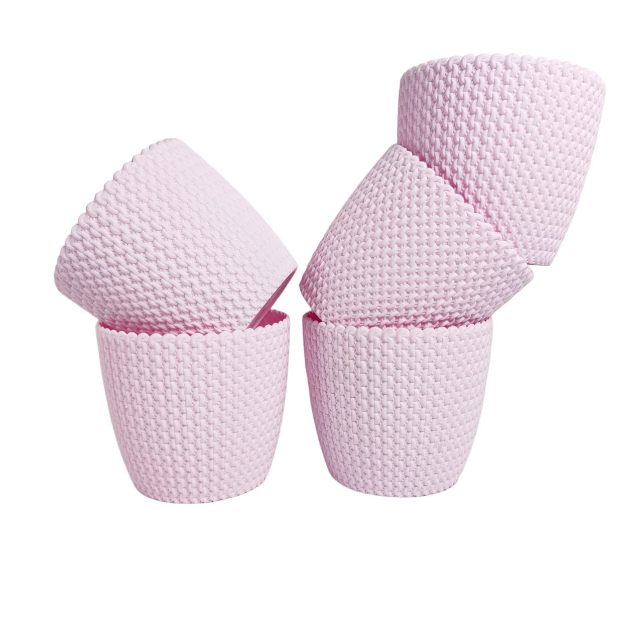 HARSHDEEP-Capri-5.5 Inch Plant Pot for Home Living Room Decoration Round Plastic Set of 5 (Pink)