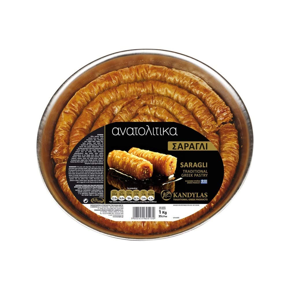 Saragli (Baklava Fingers) with Nuts and Syrup, Traditional Greek Handmade Pastry, Net Weight 1kg