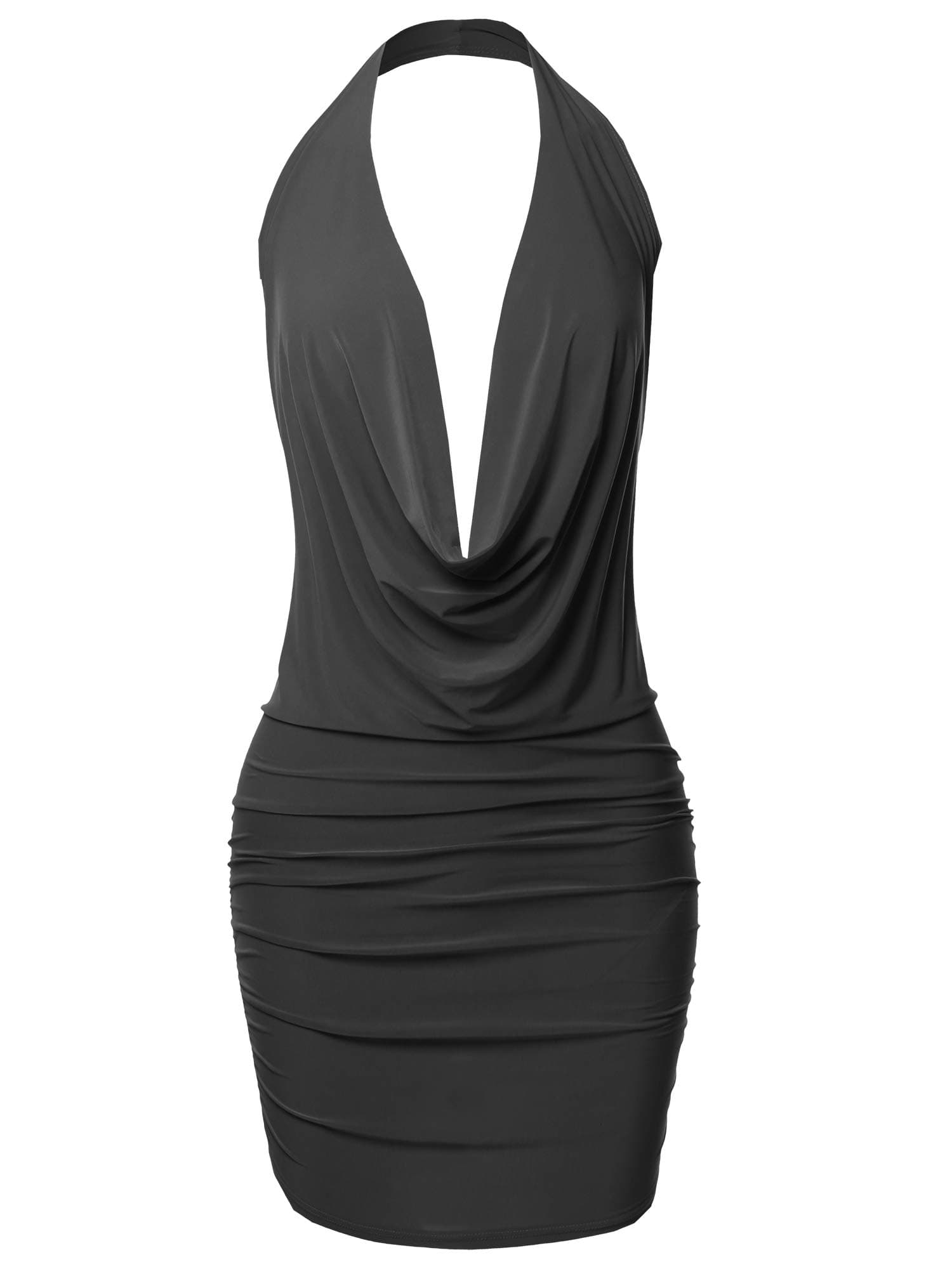 Made by EmmaWomen's Sexy Halter Neck Ruched Bodycon Backless Party Cocktail Mini Dress