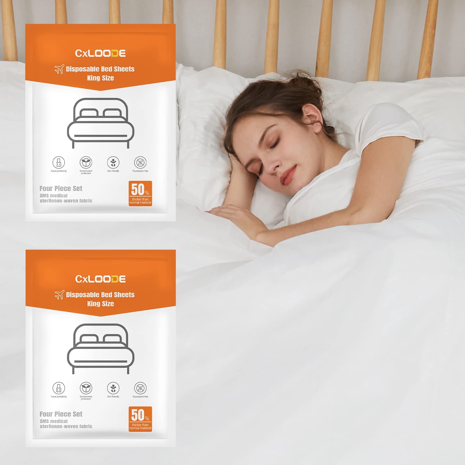 2 Pack Disposable Bed Sheets Fitted Sheet King Size, Disposable Travel Sheet for Hotel with Quilt Cover and Pillowcase, Disposable Bedding Travel Bedding Disposable Sheets for Travel Hotel Hospital