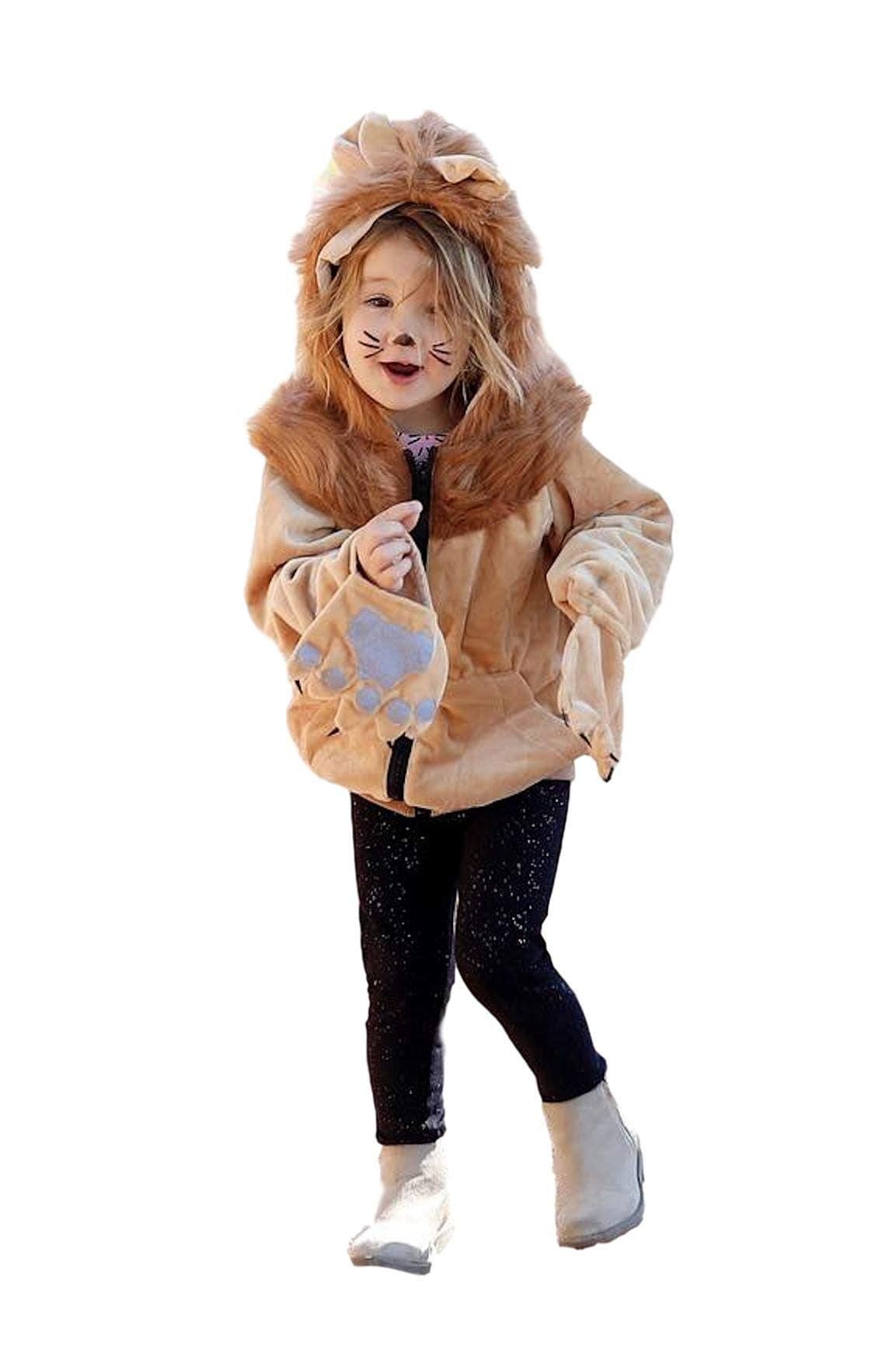 ComfyCamper Kids Lion Costume, Ready to wear Animal Hoodie Sweatshirt, 4-6 Years Brown