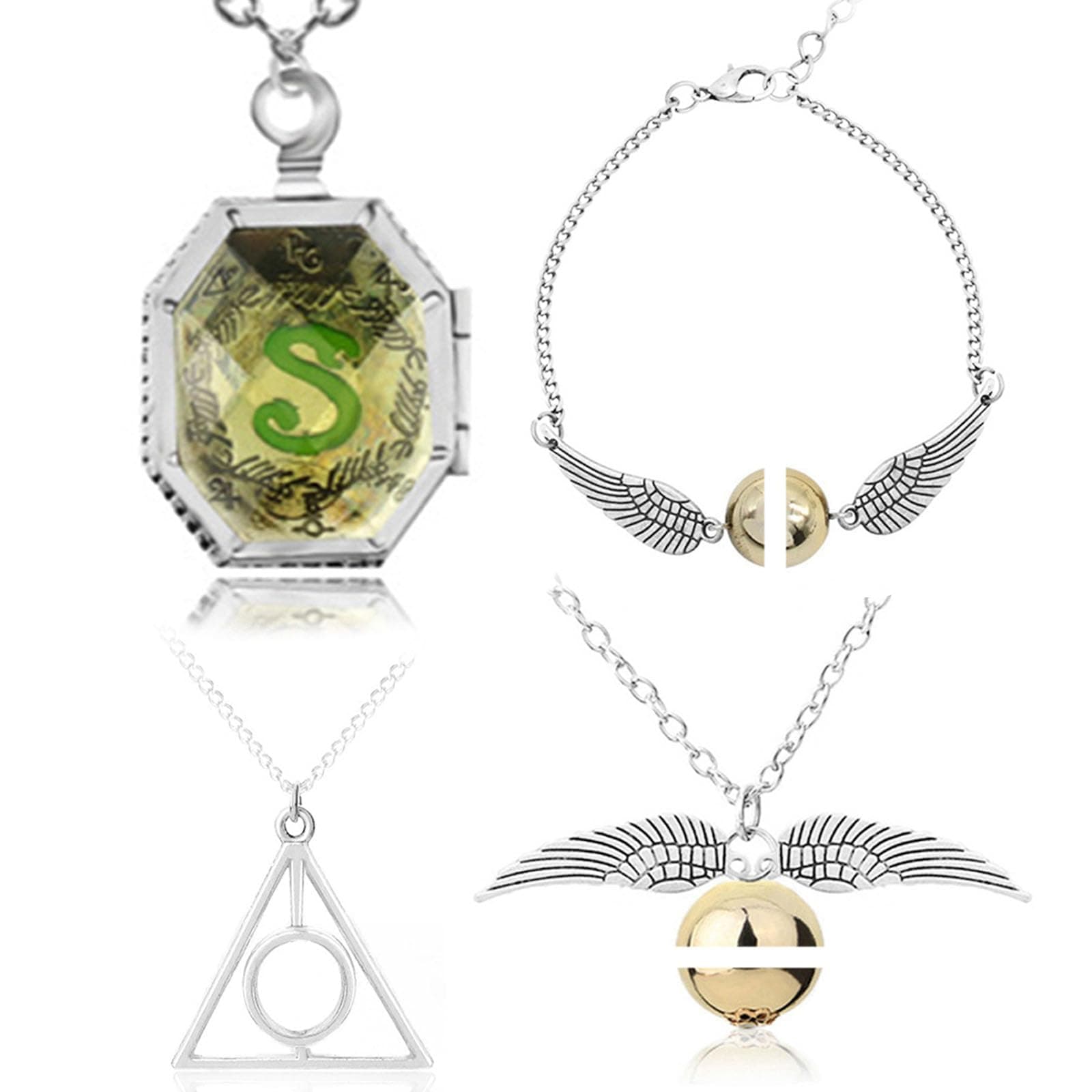 YouU 4 pcs Locket Horcrux Necklace Deathly Hallows Snitch Necklace and Bracelets for Gifts Collection Cosplay Costume