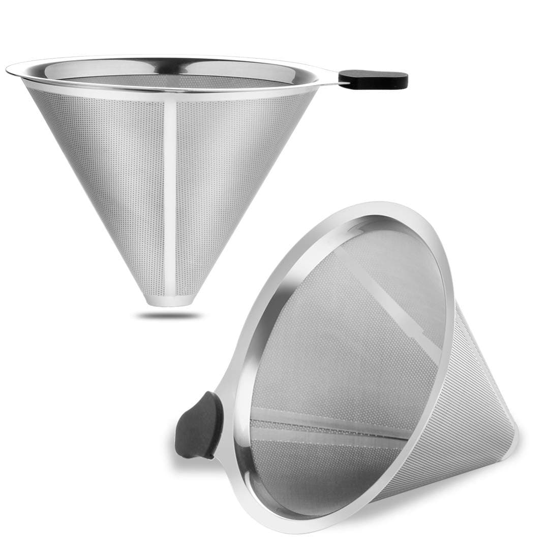 MeichuCoffee Filter for Chemex Stainless Steel 2PCS Pour Over Metal Coffee Dripper Reusable Cone Filter for Chemex, Carafes and Other Coffee Makers (2 Silver Pack)