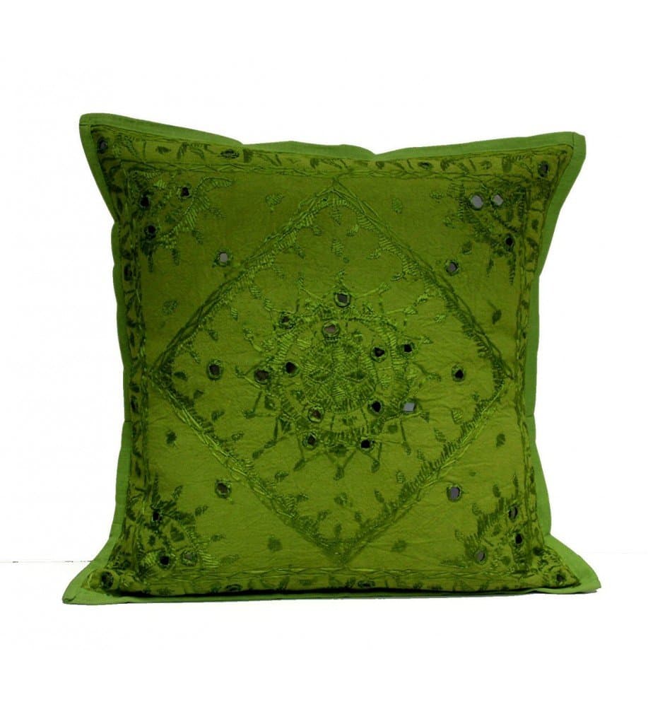 Indian Hippie Embroidery Work Handmade Pillow Case, Indian Cushion Cover, Decorative Sofa Boho Chic Bohemian Cotton Throw Pillow Mirror Pillow Case Weddings Pillow Cover