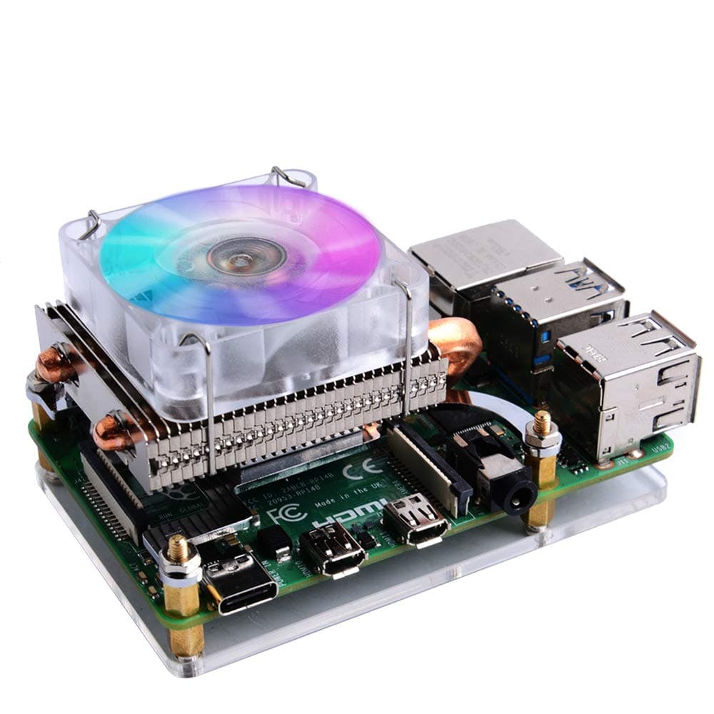 Low-Profile CPU Cooler with RGB PWM Fan & Aluminum Heatsink for Raspberry Pi 4B/3B+/3B (Silver)