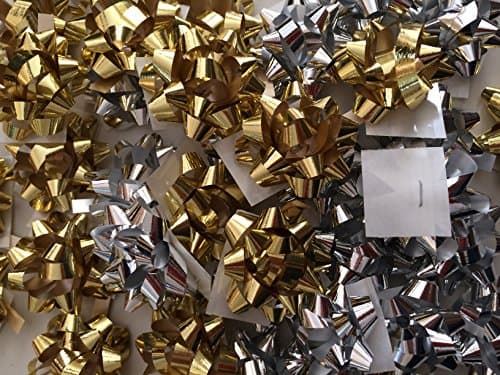 PEPPERLONELY Brand 20PC Metallic Christmas Confetti Gift Bows, Silver & Gold, Mini Size 1-1/4"