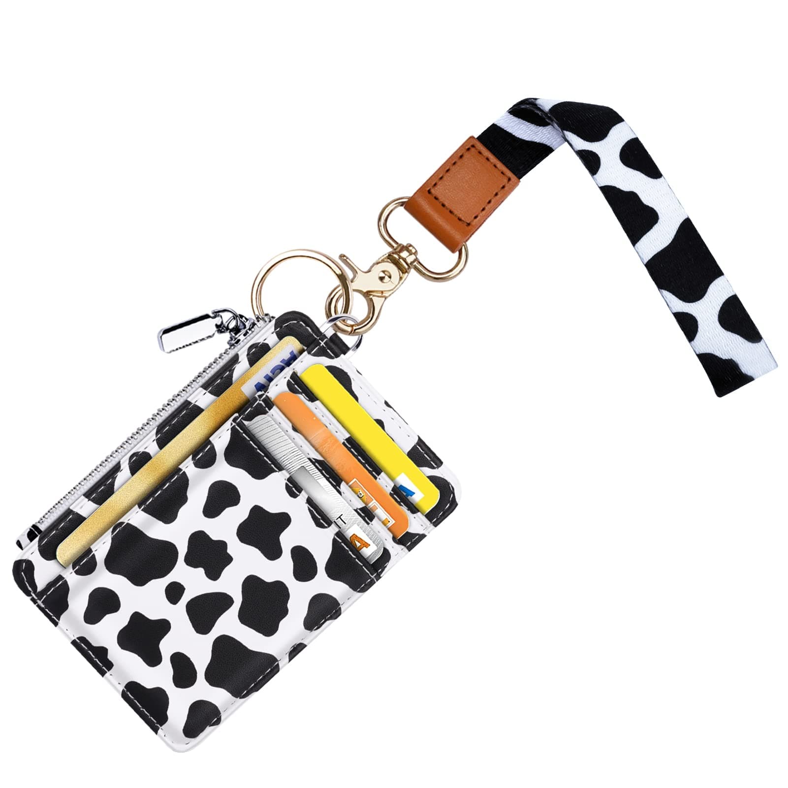 WAVEYU  Cute Wristlet Lanyard with Credit Card Holder Slim Pocket Wallet ID Badge Holder for Women Men, Black+White
