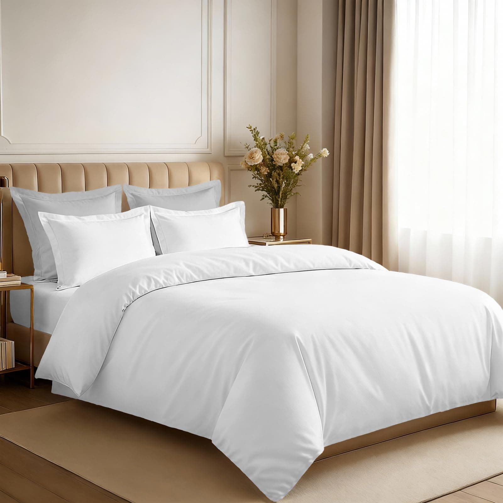 Pure 100% Cotton King Duvet Cover 260x220 cm, White, 400 Thread Count Cool Breathable Long Staple Cotton Sateen Weave Quilt Cover with 2 Pillowcases (Cotton Bedding Set)