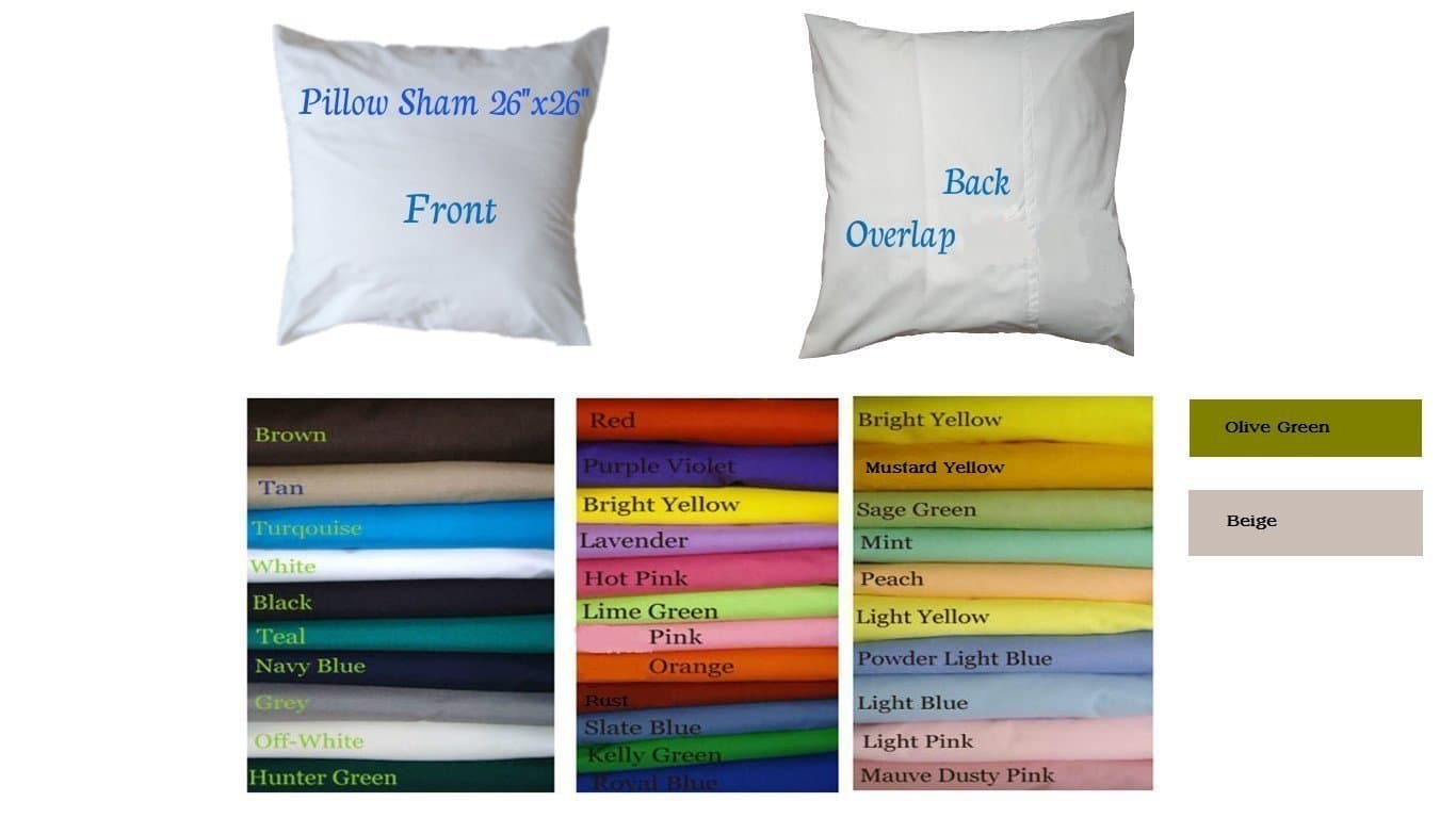 Euro Pillow Sham Solid Color Burgundy, White, Blue, mint, cover case 26"x 26" pillow Square. large Sunny Yellow, Gold Yellow, Sage Green, Baby Light Blue, Mint, Powder Light Blue, Slate Blue. Select
