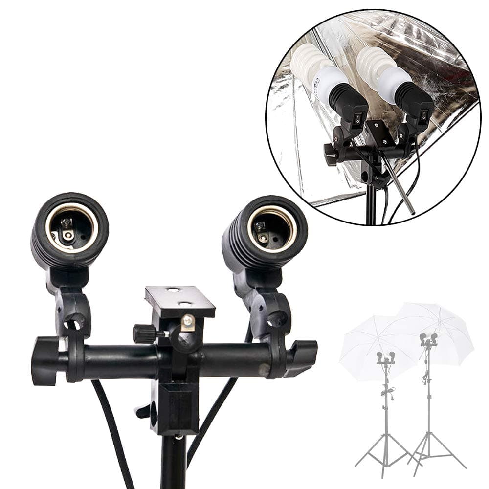 Double E27 AC Flash Light Socket Stand Swivel Mount Lamp Bulb Light Head Holder for Photo Studio Continuous Lighting