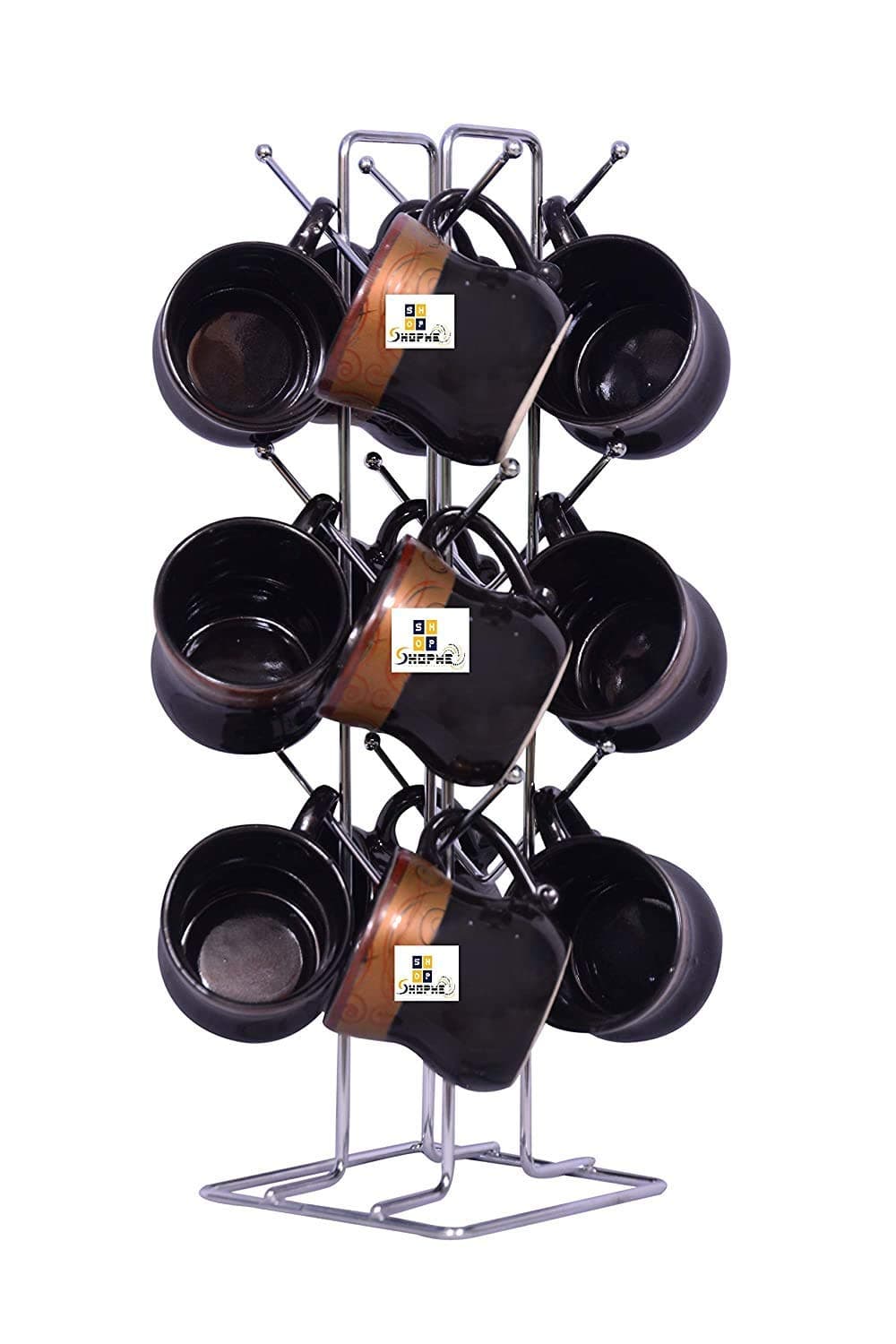 Big Size Stainless Steel Cup Tabletop Kitchen Shelves Rack Stand, Coffee And Tea Mug Holder (Silver, 12 Cups Stand)